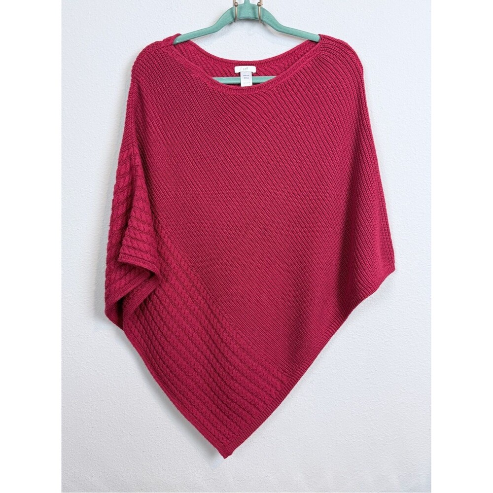 J. Jill Red Cable Knit Poncho Sweater OS